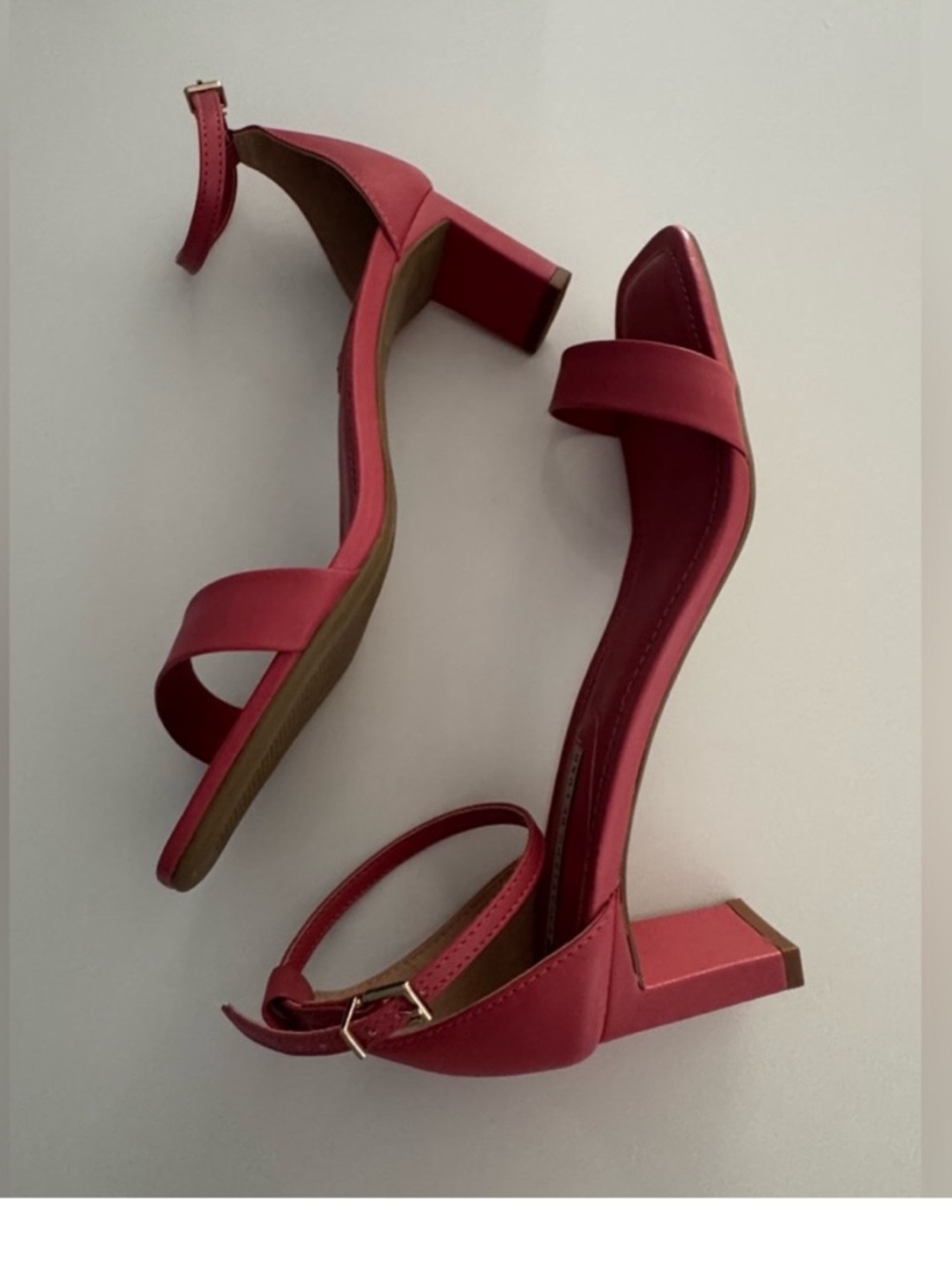 New Ankle Strap Square Toe Leather Heels Sandals size 6 mauve pink girly & comfy